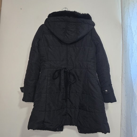 Max Mara Black Puffer Long Hooded Coat Faux fur hood winter Neutral - Picture 3 of 14